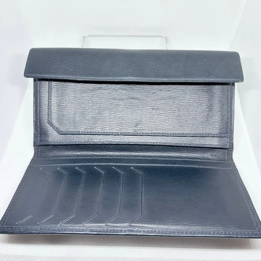 Authentic Christian Dior Vintage Navy Blue Textured Leather Long Wallet Spain